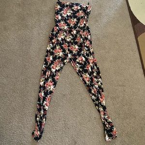 black floral sleeveless jumpsuit